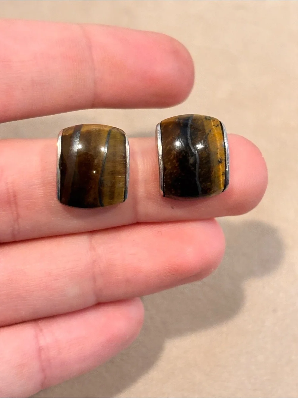 Vintage Designer 925 Sterling Silver Tiger's Eye Stud Earrings